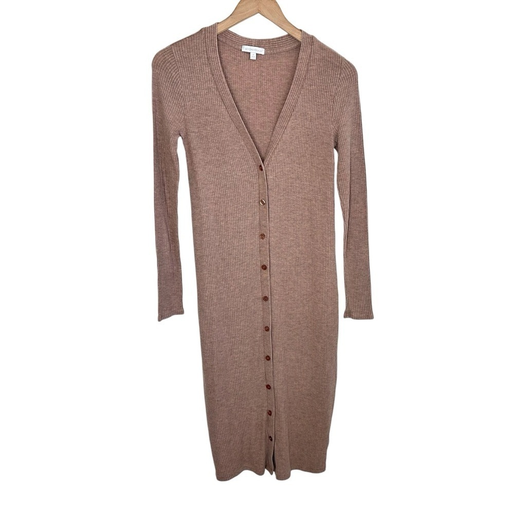 Beyond Yoga Womens Your Line Ribbed Buttoned Duster Cardigan Sweater XS Pink